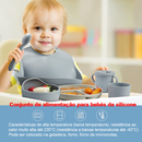 Kit 8pçs Talheres de Silicone p/ Bebê c/ Ventosa, Colher, Garfo, Canudo e Babador Infantil