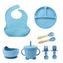 Kit 8 Peças Talheres e Pratos de Silicone para Bebê com Ventosa + Babador e Canudo | Alimentação Infantil Segura e Antiderrapante