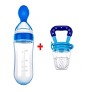 Kit Alimentação Chupeta Mordedor Porta Frutas e Mamadeira de Silicone com Colher Dosadora