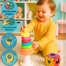 Brinquedo Infantil Pato de Argolas + Cubo Didatico Empilhar Criança Presente 1 Ano Menino e Menina