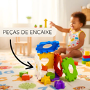 Brinquedo Infantil Pato de Argolas + Cubo Didatico Empilhar Criança Presente 1 Ano Menino e Menina